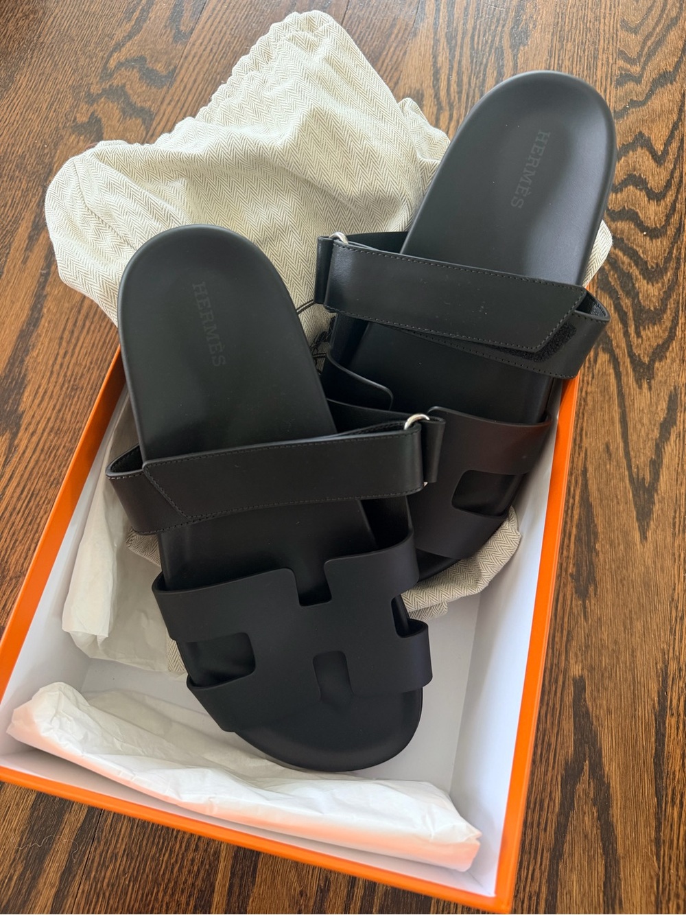 Hermès Black Chypre Sandal Slide
